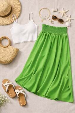 Michelle McDowell Green Krista Wide Leg Smocked Waist Pants